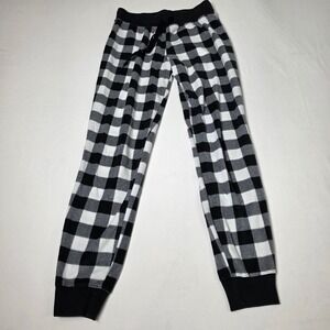 Aeropostale Pajama Pants Women Small Black White Buffalo Plaid Fleece Lounge